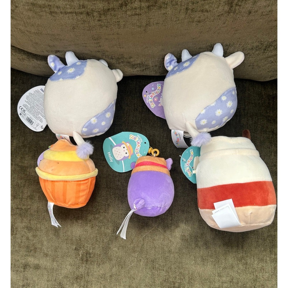 Squishmallows Bundle Liesel Daisy Cow Keisha Pumpkin Renne Latte Holly Clip 5pc - Picture 4 of 4